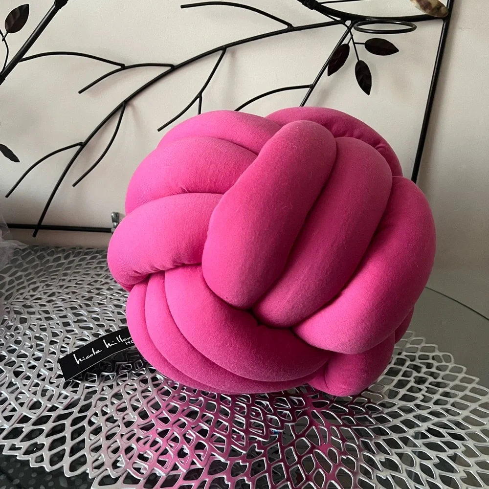 Nicole Miller Home 11x11 Knot Ball Throw Pillow Home Accent in Bright Pink NWT